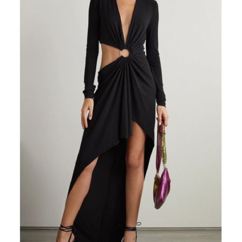 Long Sleeve Black Cutout Maxi Dress with Ring Detail